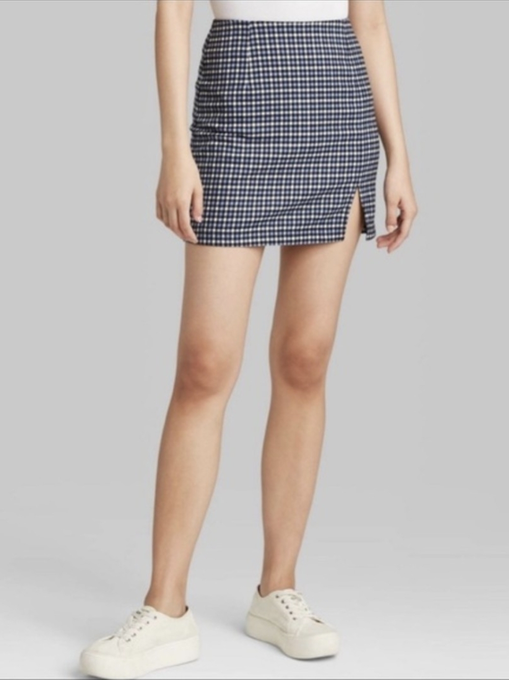 wild fable Navy, White, And Black Gingham Mini Skirt with Side Slit